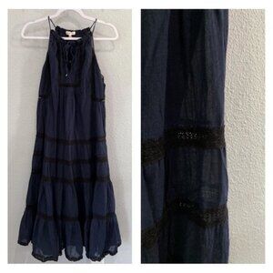 Rebecca Taylor Boho Cottagecore Prairie Lace Tiered Contemporary Dark MIDI Dress